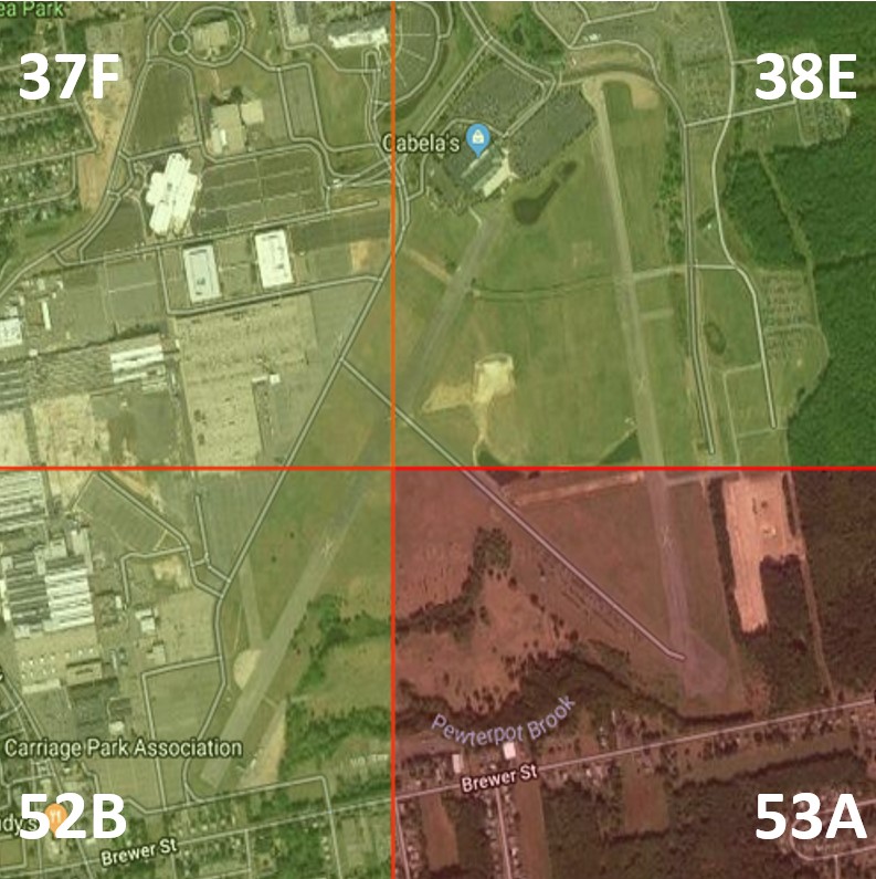 A map showing the boundaries of four atlas blocks