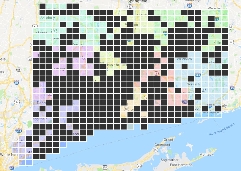 A map showing the blocks assigned to volunteers as of March 28, 2018