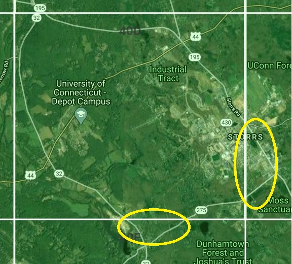 A map highlighting how one Christmas Bird Count territory overlaps between several atlas blocks