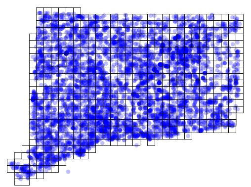 Map of Connecticut showing atlas blocks by survey concentration as of December 2019