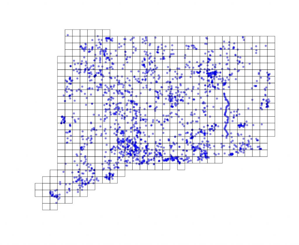 Map of Connecticut by survey effort as of July 2018