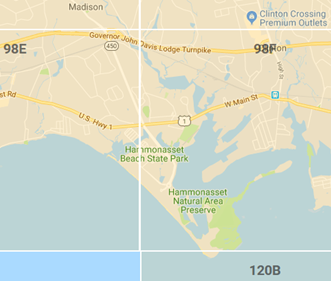 Map displaying atlas block boundaries at Hammonassett State Park