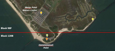 Map displaying atlas block boundaries at Meigs Point, Hammonassett State Park 