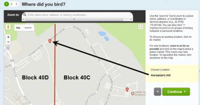 Screenshot displaying sample atlas block boundaries, using Horsebarn Hill in Storrs as an example.