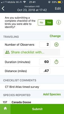 Screenshot displaying eBird checklist submission and sharing procedures.